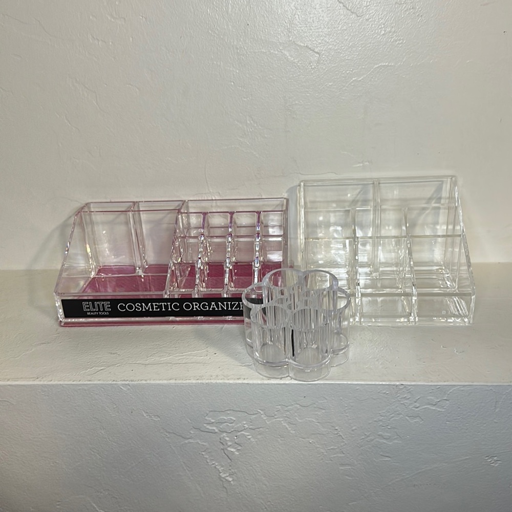 3 pc acrylic cosmetic organizers bundle